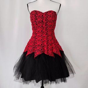 Y2K Vintage Masquerade Red and Black Lace Party Dress